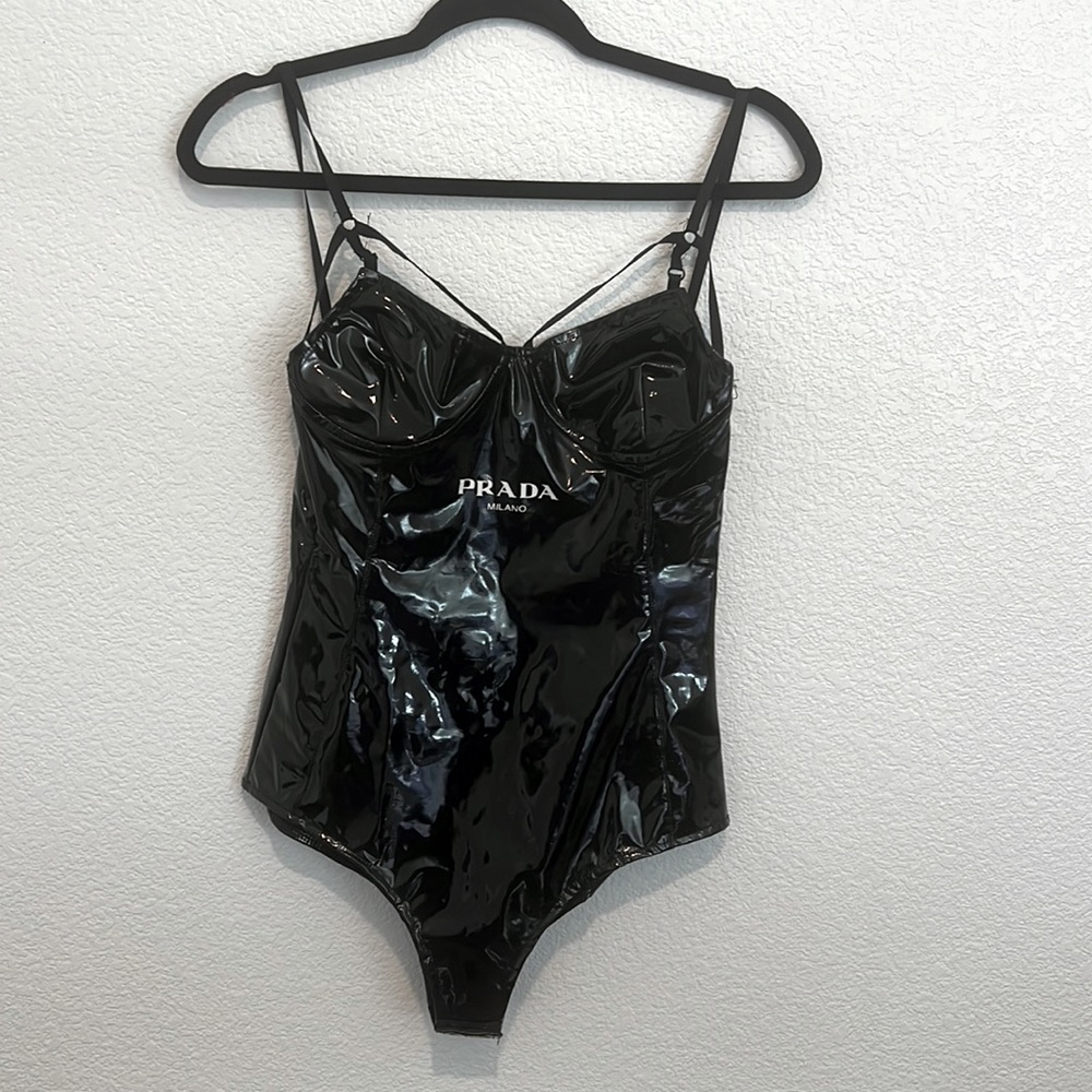 (Prada) latex bodysuit.